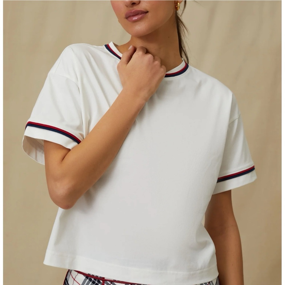 Tuckernuck White Tee with Red and Blue Trim